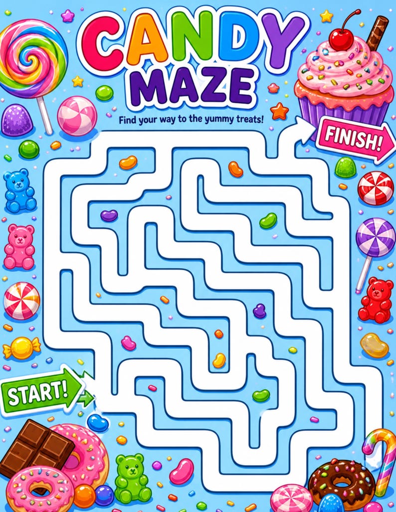 Candy Maze Printable Bundle, Kids Activity Puzzles, 5 Fun Mazes, 8.5x11 ...