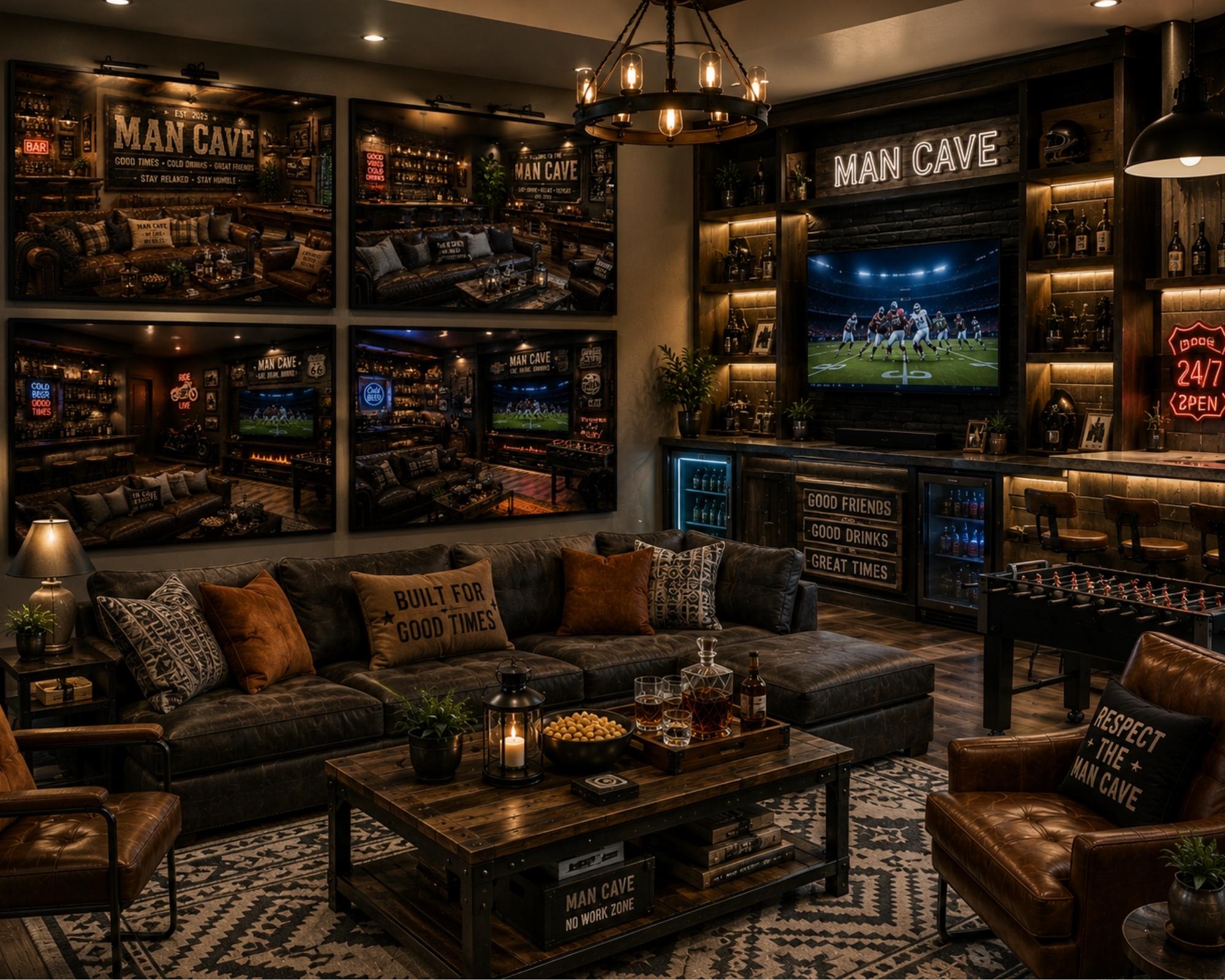 Rustic Man Cave Design Man, Cave Wall Art Set, Rustic Lounge Decor, 10x8 Printable Prints - Etsy