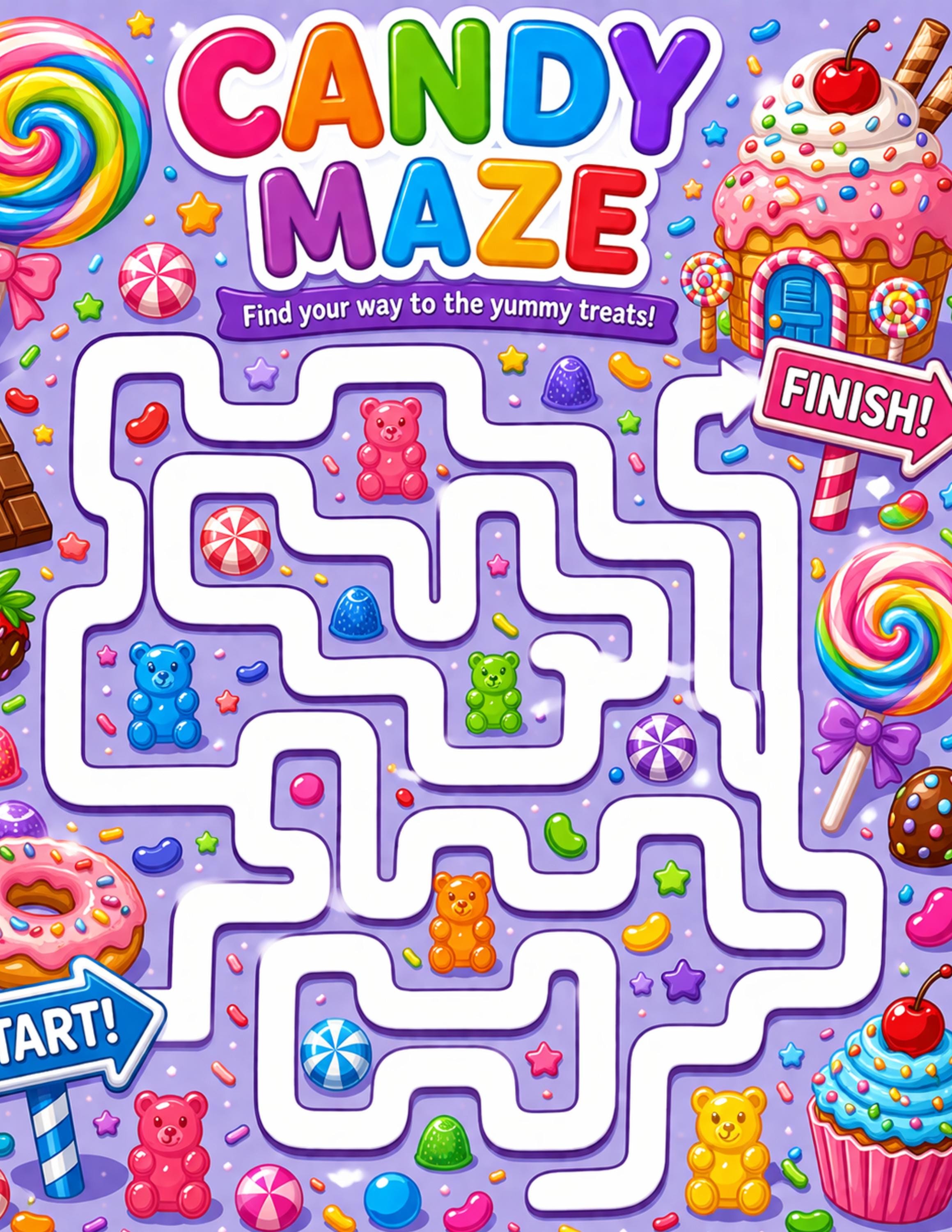 Candy Maze Printable Bundle, Kids Activity Puzzles, 5 Fun Mazes, 8.5x11 ...
