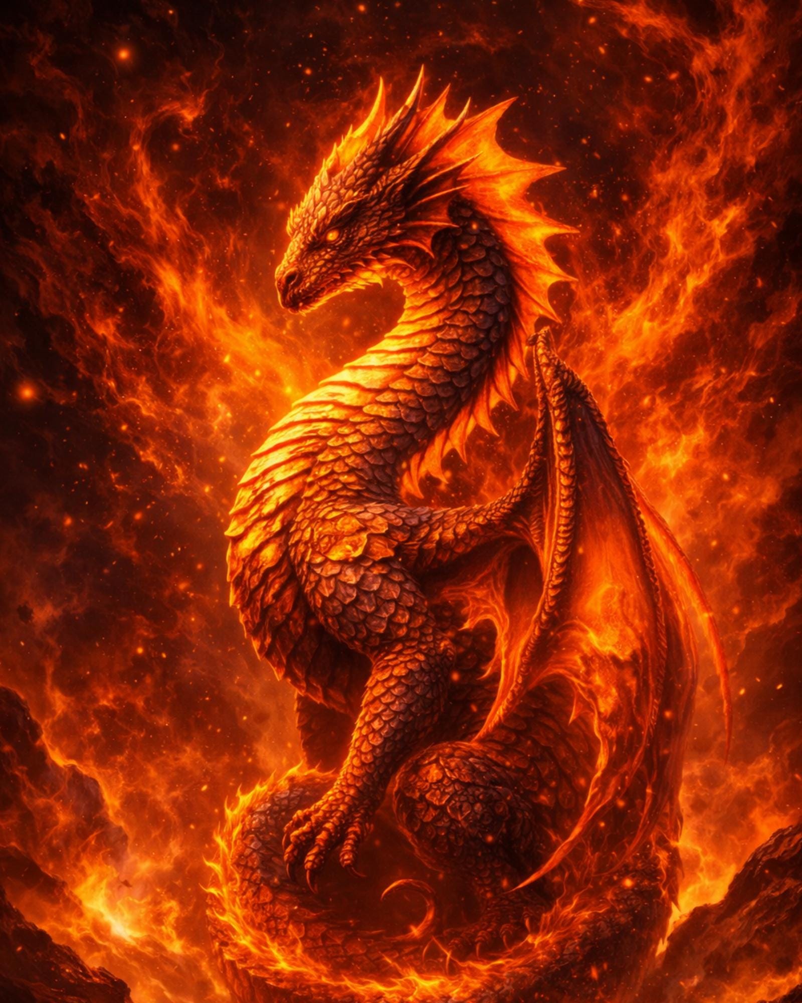 Fiery Dragon Art Print, Dark Fantasy Wall Decor (8x10 Digital Download ...