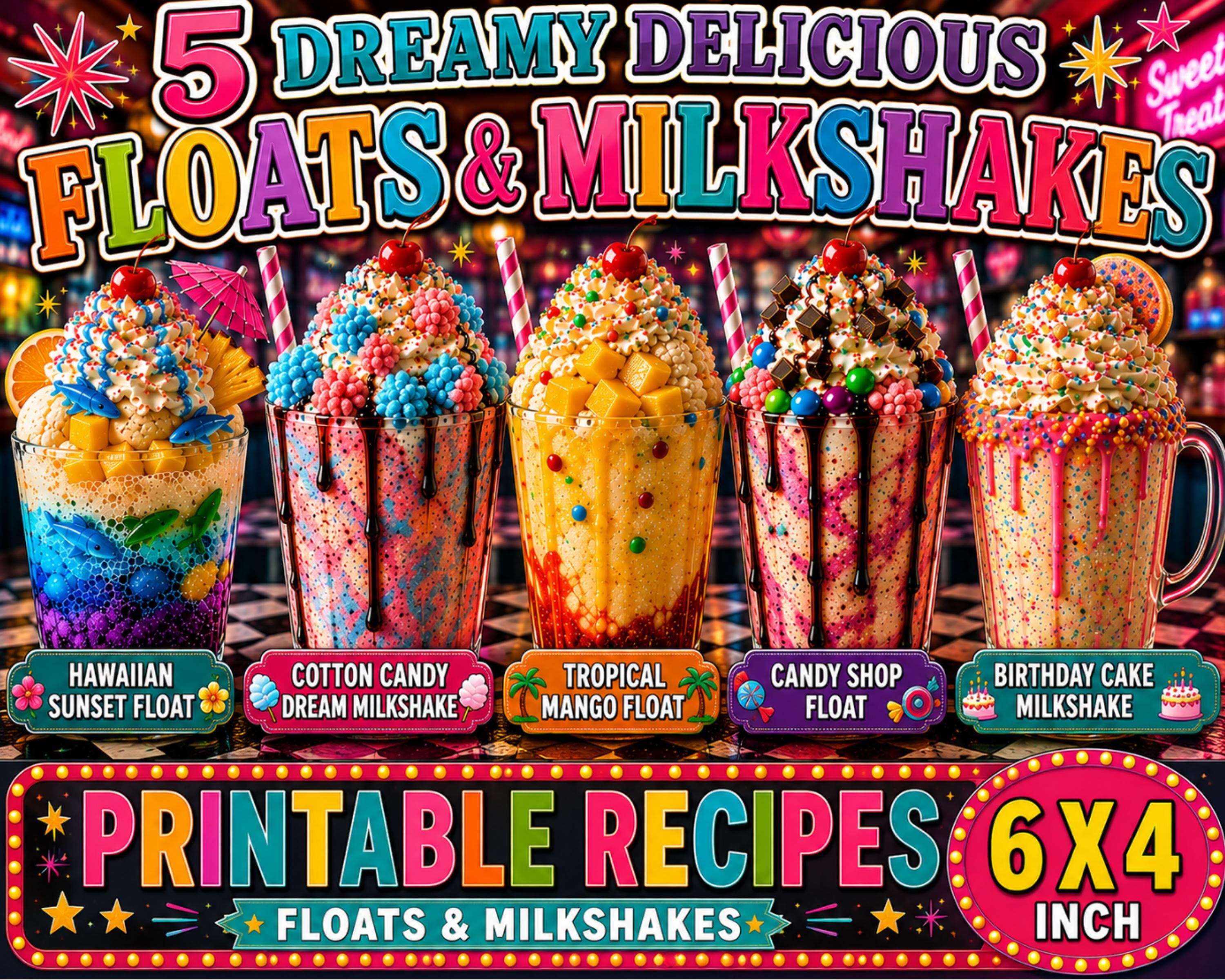 Printable Floats & Milkshakes Recipe Cards, 6x4 Retro Drink Set - Etsy