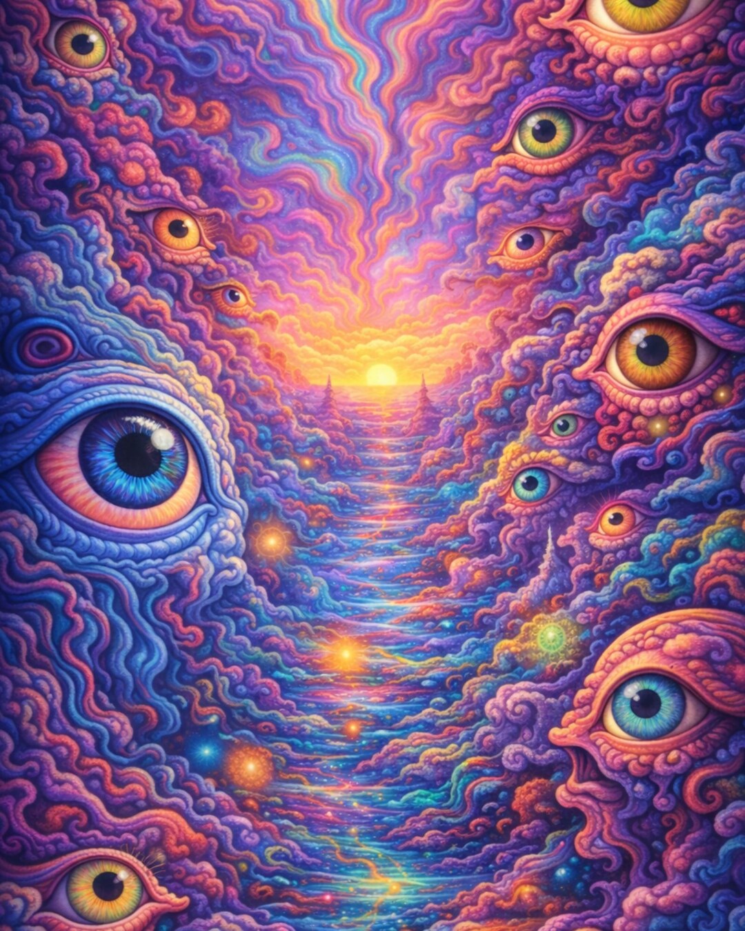 Psychedelic Eye Wall Art Set of 3, Trippy Dreamscape Prints, Cosmic Eye ...