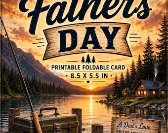 Father’s Day Printable Card for Dad, Fishing Foldable Card, 8.5x5.5 Download
