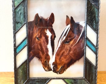 Stained Glass Photo Frame with Horses