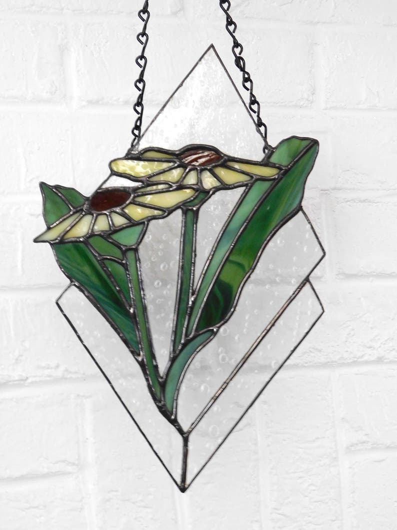 Stained Glass Double Diamond Daisy Suncatcher