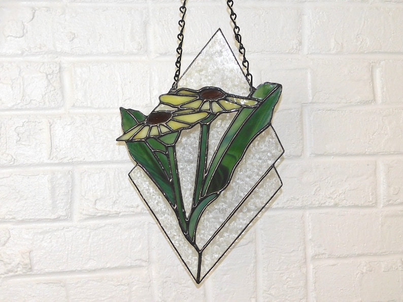 Stained Glass Double Diamond Daisy Suncatcher