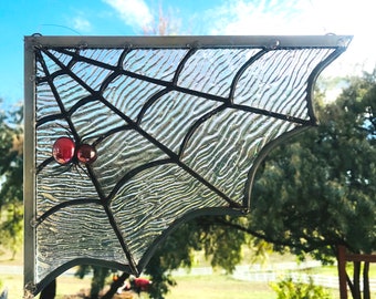 Stained Glass Spider Web w Spider Suncatcher