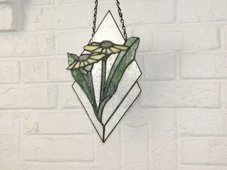Stained Glass Double Diamond Daisy Suncatcher