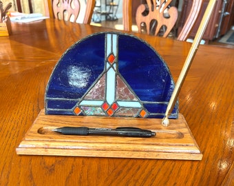 Stained Glass Pen Set with Solid Oak Base