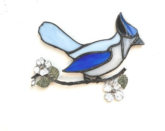 Stained Glass Blue Jay Suncatcher