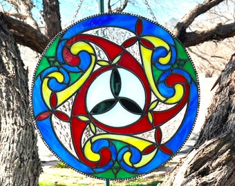 Stained Glass Celtic Spiral of Life Panel