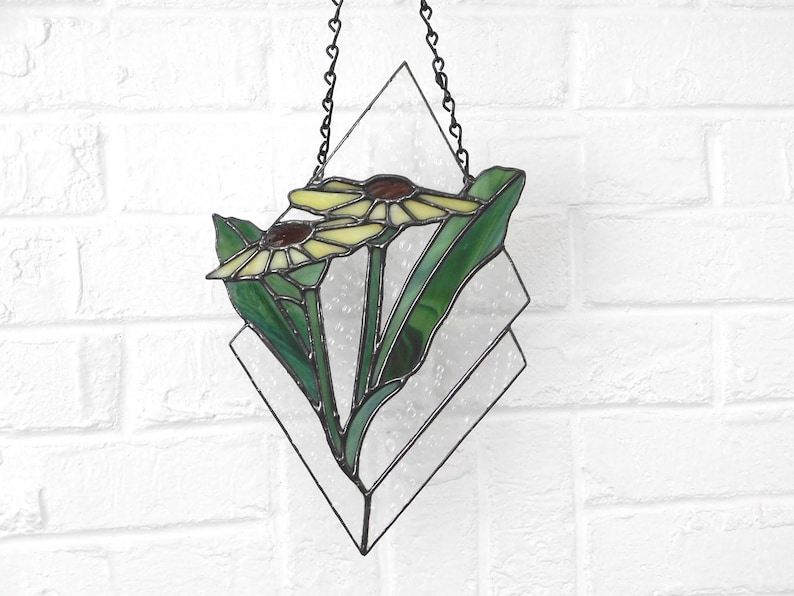 Stained Glass Double Diamond Daisy Suncatcher