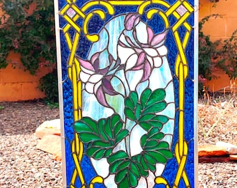 Stained Glass Columbine Flower Panel