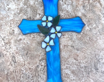 Stained Glass Cross with Dogwood Flowers Suncatcher