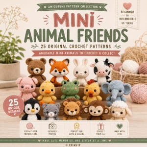 25 Amigurumi Crochet Patterns Bundle, Mini Animal Crochet Pattern eBook, Cute Plushie PDF, Beginner Tutorial, Easy Crochet Project
