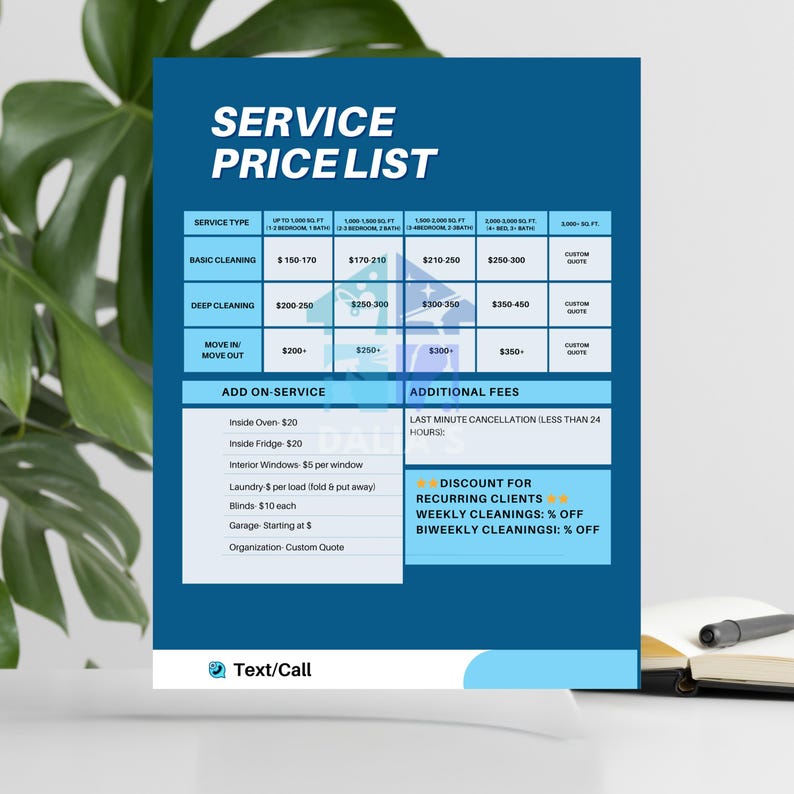 Residential Cleaning Price List Template | House Cleaning Pricing Guide ...