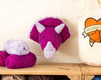 Mini Triceratops Head Knitting Kit