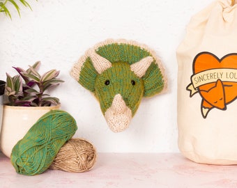 Mini Triceratops Head Knitting Kit