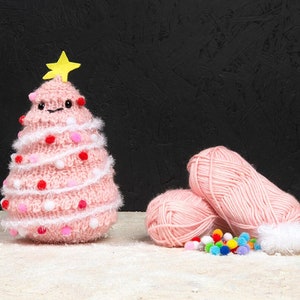 Christmas Tree Knitting Kit Set of Three Pink