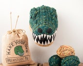 Faux Green T-Rex Knitting Kit - Make Your Own Prehistoric Pal - DIY Taxidermy Trophy Head