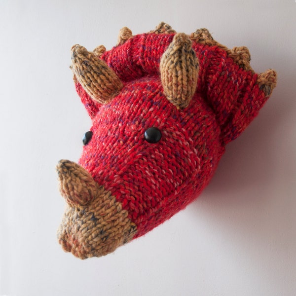 Dinosaur Head - Children's Hand Knitted Triceratops Wall Art