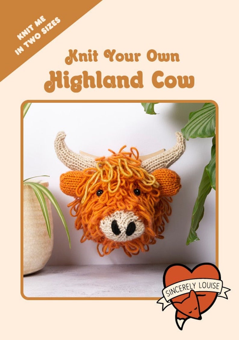 Highland Cow Head Digital PDF Knitting Pattern image 1