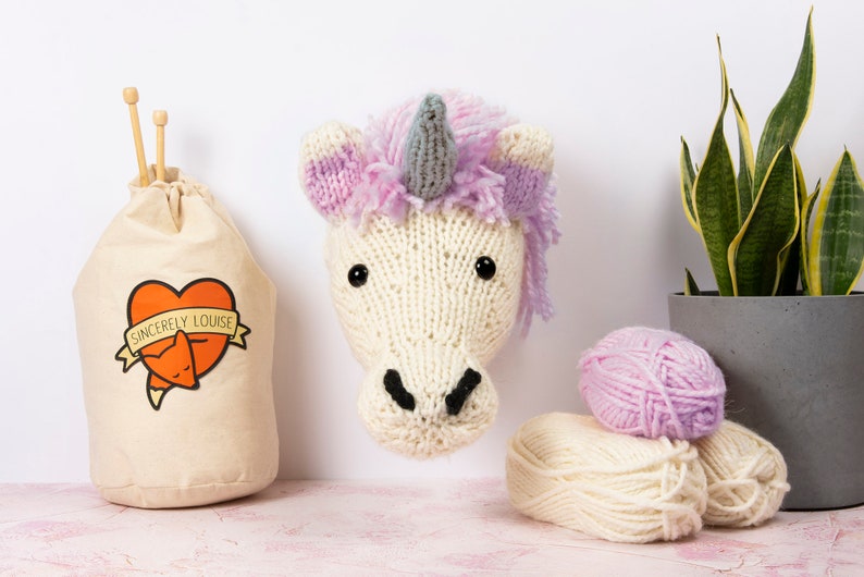 Giant Unicorn Head Knitting Kit Cream Lilac