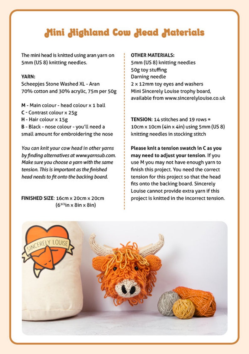 Highland Cow Head Digital PDF Knitting Pattern image 3