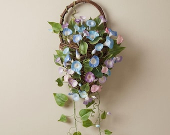 Handmade Hanging Floral Basket, Everlasting Botanical Wall Decor, Luxury Cottagecore Arrangement