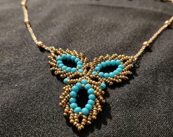 Handmade Turquoise Beaded Necklace, Artisan Statement Jewelry, Luxury Botanical Inspired Necklace