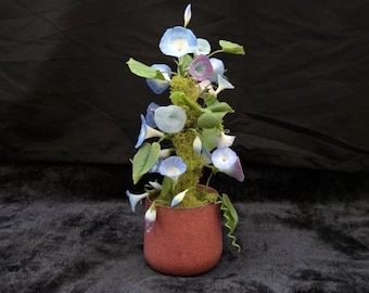 Handmade Botanical Morning Glory Arrangement, Luxury Everlasting Clay Flower Decor