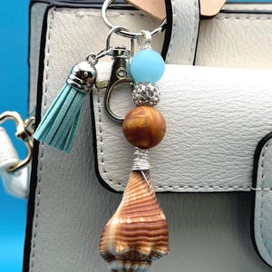 Coastal Conch Shell Bag Charm Keychain Beach Lover Gift Handmade Seashell Ocean Accessory