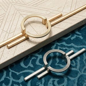 大型円形分割ワードローブハンドル（256mm）｜モダンなゴールドの幾何学模様キャビネットプル｜ユニークなアールデコ調ドレッサーノブ｜高級真鍮金具