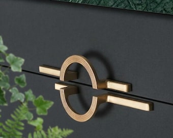 Maniglie circolari divise di grandi dimensioni per armadio (256 mm) | Maniglie geometriche moderne dorate per mobili | Pomelli unici in stile Art Déco per cassettiere | Accessori di lusso in ottone