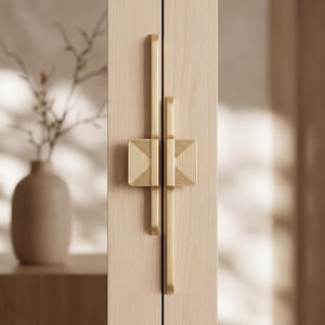 Maniglie geometriche divise per mobili | Maniglie asimmetriche per armadi | Maniglie per cassetti in stile Art Déco | Accessori per armadi in oro spazzolato e nero perla
