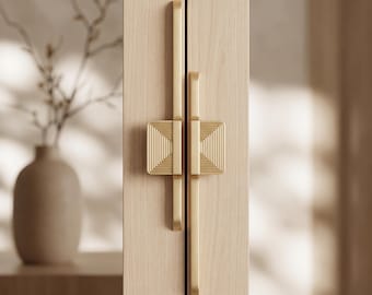 Geometrische kastgrepen | Asymmetrische kledingkastgrepen | Art Deco ladegrepen | Geborsteld goud en parelzwart kastbeslag