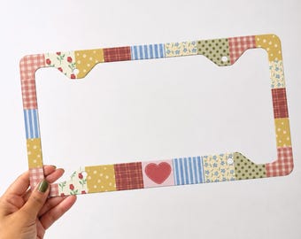 Marco de matrícula de patchwork, decoración vintage floral estilo cottagecore para coche