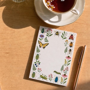 Botanical Illustrated Post-it® Sticky Note Pad, Nature Bug and Wildflower Print Stationery