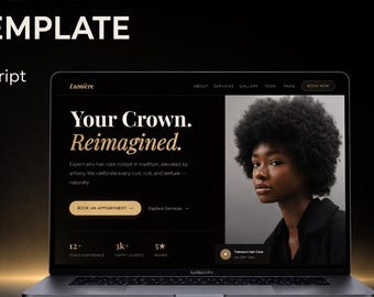 Plantilla web para salón de belleza de cabello afro | HTML CSS JS | Página de reservas adaptable | Plantilla para estudio de peluquería | Estilista de cabello natural