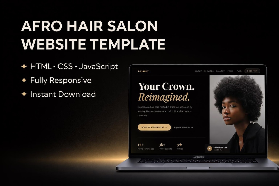 Afro Hair Salon Website Template | HTML CSS JS | Responsive Booking ...