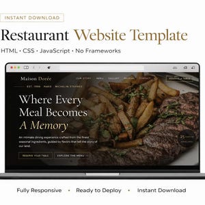 Restaurant Website Template HTML CSS JS | Fine Dining Website | Responsive, Editable, Instant Download