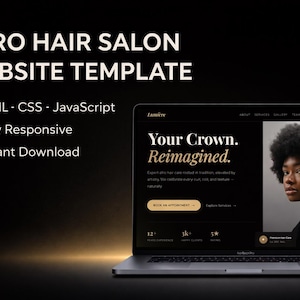 Plantilla web para salón de belleza de cabello afro | HTML CSS JS | Página de reservas adaptable | Plantilla para estudio de peluquería | Estilista de cabello natural