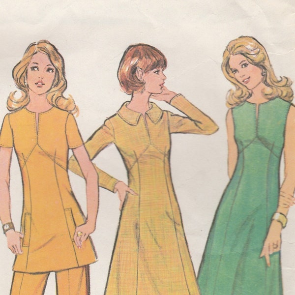 70s A-Line Dress & Tunic Pattern McCalls 3456 Size 14 Bust 36