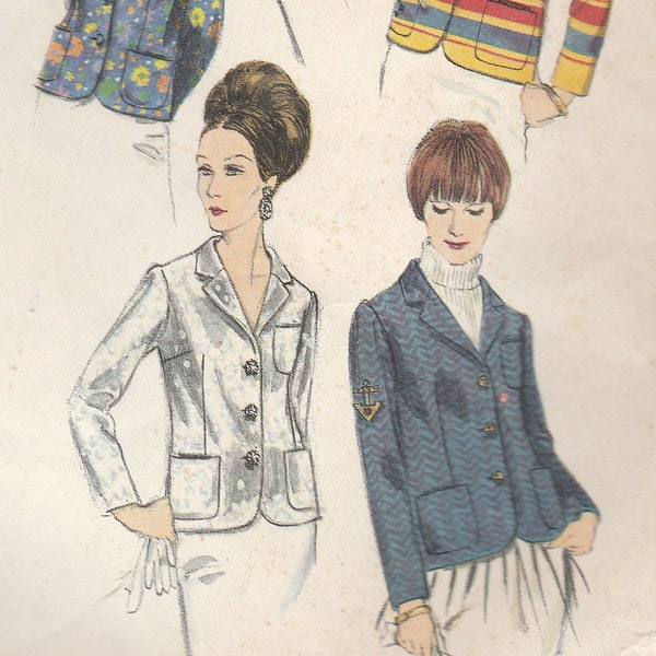 60s Chic Jacket Pattern Vogue 1695 Size 12 Bust 32