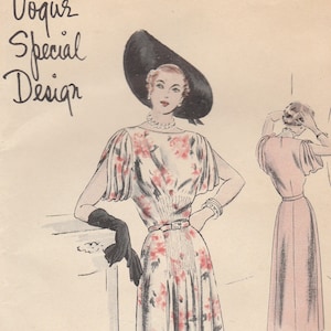 Precioso 1940s diseño especial patrón de vestido Vogue 4872 tamaño 16 busto 34