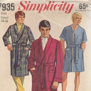 May include: A sewing pattern for a robe with a collar and sash. The pattern is for sizes 34-36 and is from Simplicity pattern number 7935.