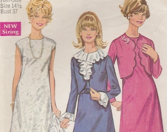 60s Simple Dress & Bolero Jacket Pattern Simplicity 7916 Size 14 1/2 Bust 37