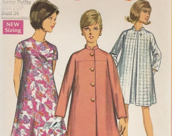 60s Dress & Coat Pattern Simplicity 7452 Junior Size 11 Uncut
