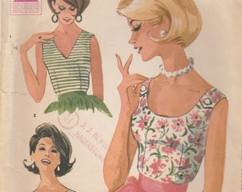 Pretty 60s Summer Blouse Pattern McCalls 6343 Size 12 Bust 32