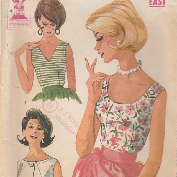 Pretty 60s Summer Blouse Pattern McCalls 6343 Size 12 Bust 32